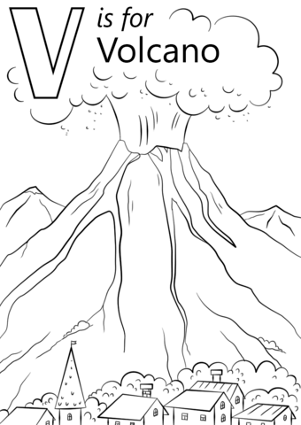 V Is For Volcano Coloring Page